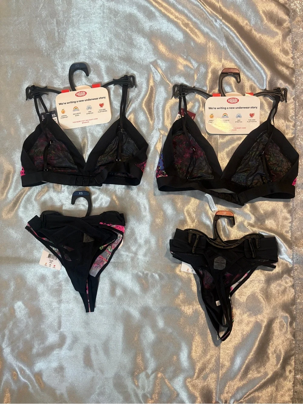 Women's Floral Print Triangle Bralette & Thong Set - Black Floral